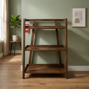 Étagère à livres moderne en bois de manguier, à trois niveaux, avec rangement ouvert, présentoir, bibliothèque en bois massif pour salon, bureau, chambre à coucher - Product Image 1