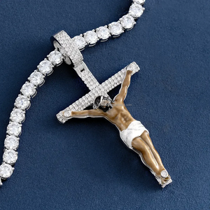 Collar con Colgante de Cruz de Jesús Helada, Superventas, Plata de Ley Chapada en Oro, Moissanita con Certificado IGI, Estilo Hip-hop, Unisex, para Fiestas - Product Image 1