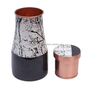 Jarra de botella de agua de cobre puro con estampado de esmalte clásico de primera calidad con beneficios de salud Ayurveda para tarro de dormitorio - Product Image 4