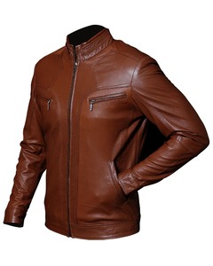 Cafe Racer Tan Brown Genuine Leather <b>Jacket</b> Men Motorcycle <b>Biker</b> <b>Jacket</b> - Product Image 3
