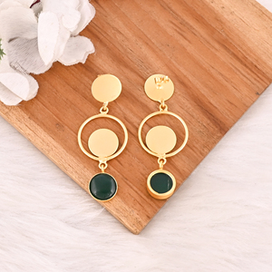 Stylish Elegant Natural Green <b>Onyx</b> Gemstone Bezel Set Gold Plated Brass Drop <b>Earrings</b> for Women - Product Image 5