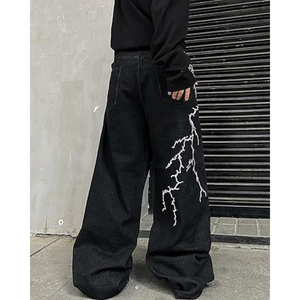 กางเกงยีนส์ทรงหลวมปักลายฮิปฮอปสำหรับผู้ชาย – กางเกงยีนส์สีดำทรงหลวมสไตล์สตรีทแวร์ - Product Image 5