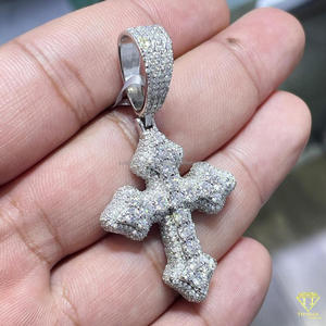 Pendentif croix en argent de luxe style hip-hop, serti de diamants de laboratoire, collier brillant pour homme et femme - Product Image 5