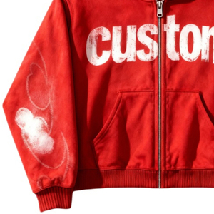 Sudadera con capucha roja personalizada con cremallera, estilo urbano, de algodón y forro polar, unisex, con estampado gráfico, chaqueta informal, OEM, ODM, venta al por mayor. - Product Image 5