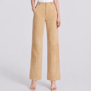 <b>Women</b> Suede Trousers Luxury Leather Bootcut Leg High Waist Modern Casual Fashion Pants Wholesale Supplier Custom OEM ODM - Product Image 6