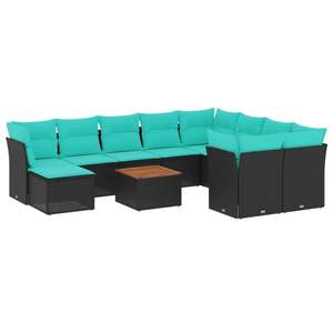 Juego de Sofás de Patio de 11 Piezas en Poliratán Negro con Cojines, Muebles Elegantes para Exteriores - Product Image 2