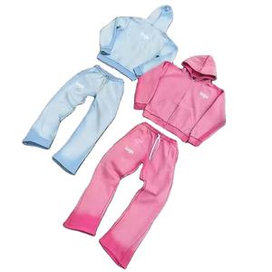 Ensemble survêtement homme personnalisé de haute qualité, streetwear, épais, délavé au soleil, sweat-shirt à capuche et pantalon large évasé - Product Image 1