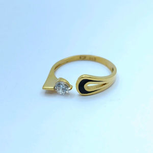 Bague ouverte élégante en or 22 carats avec accent diamant et design moderne en émail, bague ajustable élégante pour femmes - Product Image 1