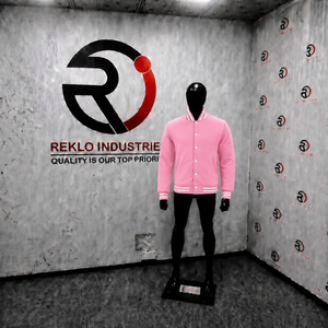 Chaqueta Varsity Premium de Lana Rosa para Hombre y Mujer, Chaqueta de Béisbol Personalizada con Letras, Cuello, Puños y Dobladillo Ribeteados con Rayas Blancas - Product Image 3
