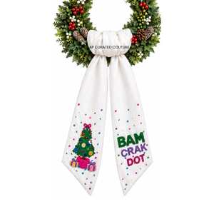 Red Christmas <b>Wreath</b> Bow With Santa And Ho Ho Ho Embroidery Handmade Decorative Swag Classic Style christmas season swags sash - Product Image 5