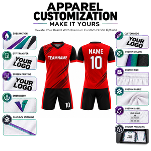 Ensemble de maillots de football personnalisés de qualité supérieure, col en V, manches courtes, 100% polyester, impression sublimée, évacuation de l'humidité, pour hommes adultes - Product Image 5