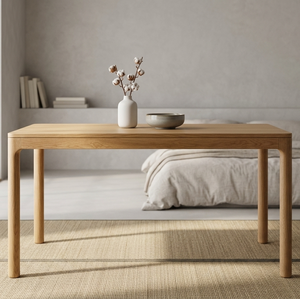 Table à manger Maya en teck massif, fabrication artisanale, design rectangulaire minimaliste haut de gamme, pour une utilisation élégante à l'entrée de la maison - Product Image 1