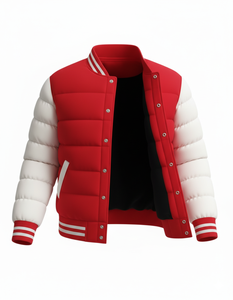 Blouson matelassé rouge et blanc pour homme, style universitaire, d'hiver, avec boutons-pression, streetwear, logo personnalisé, fournisseur OEM ODM - Product Image 2