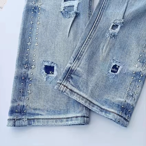 Jeans de mezclilla de alta calidad para hombre, estilo Hip Hop High Street, corte lápiz, apilados, Y2K, desgastados, streetwear, con letras bordadas, de tela gruesa - Product Image 5