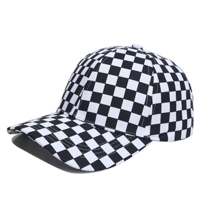 Gorra de Béisbol a Cuadros, 6 Paneles, Ajustable, Unisex, Tela de Sarga, Gorra Informal con Patrón Blanco y Negro - Product Image 1