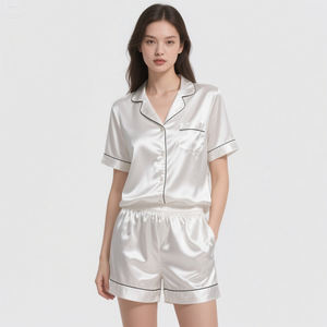 Wholesale 100% Silk Satin Breathable ODM Customizable Luxury Full Length 2-Piece Pajama <b>Set</b> for Women - Product Image 4