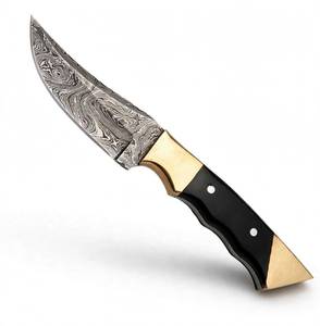 High contrast acid etched patterned damascus steel utility <b>tool</b> with trailing point <b>profile</b> with Black Composite Scales - Product Image 4
