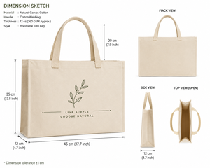 <b>Canvas</b> <b>Tote</b> Bag Large Size Live Simple Choose Natural Print Shopping Bag Hand Length Handle Daily Use - Product Image 2