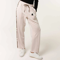 Pantalon de survêtement rose clair pour femme, coupe droite, avec bande latérale léopard, taille à cordon de serrage, décontracté, coupe ample, longueur cheville