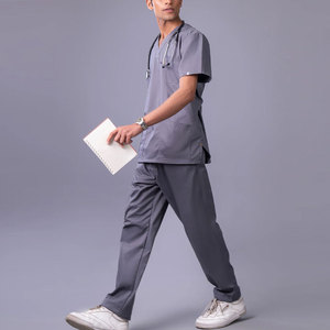 Conjunto de Uniforme Médico Gris Personalizado para Hombre, Algodón y Poliéster, Incluye Pantalones - Product Image 1