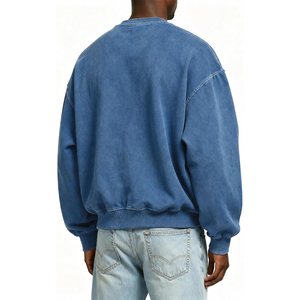 Sweat-shirt Homme Oversize Col Rond Délavé à l'Acide Bleu Vintage Manches Raglan Haut Décontracté Uni Qualité Supérieure 2026 OEM ODM - Product Image 2