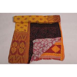 Vintage Printed Kantha Quilt Floral Cotton Handmade Reversible Washable Eco-Friendly Indian Boho Bedspread Blanket Rajasthan - Product Image 5