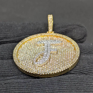 Colgante de Letra con Incrustaciones de Moissanita, Medallón Redondo en Tono Dorado, Joyería Hip Hop, Collar con Colgante de Moda, Regalo para Hombres y Mujeres - Product Image 2