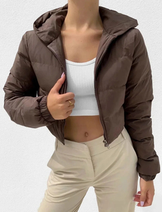 New Style Custom Logo <b>Cropped</b> <b>Puffer</b> <b>Jacket</b> Women Winter Wear Plus Size Heavyweight Zipper Hooded <b>Puffer</b> <b>Jacket</b> Women Wholesale - Product Image 5