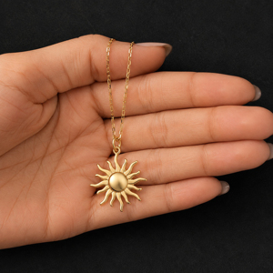 925 Sterling Silver Golden Sun Charm Pendant Necklace 18K Gold Plated Minimalist <b>Chain</b> Unisex Everyday Wear For Gift For Her DIY - Product Image 2