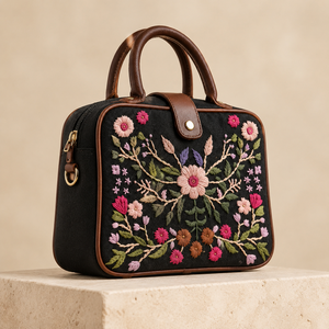 Sac fourre-tout décontracté pour femme avec broderie florale, en toile, fermeture éclair, bandoulière amovible, en PU, pour la Saint-Valentin - Product Image 2