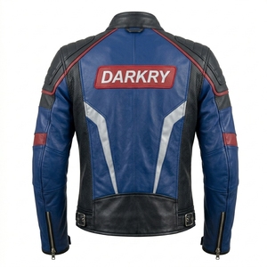 Blouson en cuir de moto bleu et noir pour homme, rembourré, pour motard, équipement de performance, vêtement d'extérieur, vente en gros personnalisée - Product Image 2