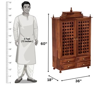 Moderno Gabinete de Oración de Madera Maciza con Puertas Jali |   Cajonera Multiusos para Pooja India, Ecológica e Impermeable |   Muebles para el Hogar - Product Image 6