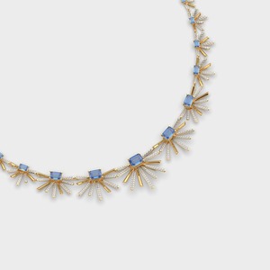 18K Solid Gold IGI Certified Luxury Choker <b>Necklace</b> with Blue Sapphire and White Diamonds | Elegant Rhodium Plated Design - Product Image 5