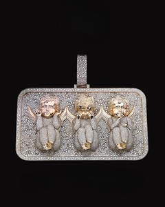 Rose Gold Moissanite Three <b>Angels</b> Clutch Bag Pendant Micro Paved Cute <b>Charm</b> - Product Image 1