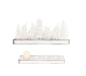 Centro de mesa navideño elegante con etiqueta privada, con bayas rojas, velas y ramas verdes para decoración de mesa - Product Image 1