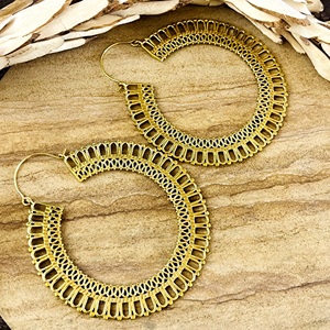 Pendientes de Aro de Diseño Moderno, Joyería Tribal de Latón para Mujer, Chapados en Oro de 18k, Geométricos, Grandes, con Diseño de Cesta Tejida, Venta al por Mayor/OEM - Product Image 2