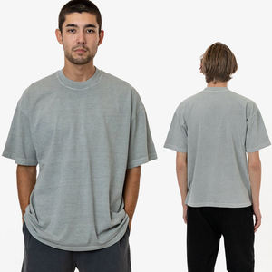 T-shirt en jersey de coton à manches courtes et col rond pour homme, coupe décontractée, couleur unie, logo brodé sur le devant, finition délavée - Product Image 1