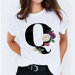 T-shirt blanc à imprimé floral lettre B, style décontracté printemps-été, haut à manches courtes, vêtements de mode pour femmes, t-shirts pour femmes - Product Image 6