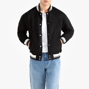 เสื้อแจ็คเก็ตเบสบอลแบบมีแขนหนังปักลายตามสั่งขายส่ง เสื้อแจ็คเก็ต Letterman Bomber สำหรับผู้ชาย เสื้อแจ็คเก็ต Varsity แบบเปล่า OEM - Product Image 1