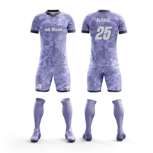 Ensemble d'uniformes de football de haute qualité, couleurs personnalisées, logo, 100% coton, col en V, taille élastique, manches courtes, séchage rapide, design personnalisé - Product Image 2