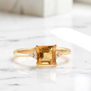 แหวนหมั้นพลอยสีส้มซิทริน รับรองโดย IGI คุณภาพสูง เงินแท้ 925 ชุบทอง 14K แหวนประดับสำหรับผู้หญิง งานแต่งงาน - Product Image 1