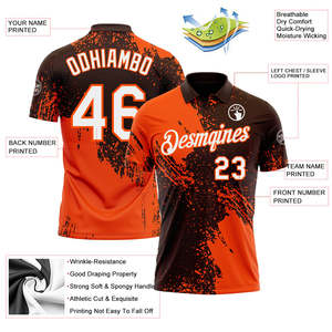 Custom Baseball Jersey Men's Short Sleeve Sublimated Print Quick Dry Polyester Team Name 00 <b>Orange</b> Black <b>Polo</b> Shirt - Product Image 3