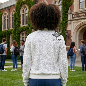 Heritage Masonic Regalia Women Luxury White <b>Sequin</b> Varsity <b>Jacket</b> Embroidered Bomber <b>Jacket</b> Zip Up Streetwear Greek Apparel - Product Image 3