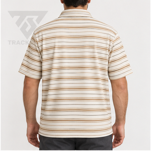 Polo à manches courtes pour homme Trackstar, rayures horizontales crème, col boutonné, décontracté, pour le golf, logo personnalisé - Product Image 4