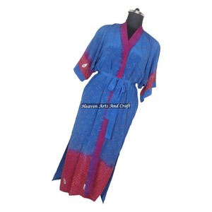 KL018 Robe de nuit longue kimono vintage en soie mélangée pour femme, style abstrait, taille unique ajustable, hiver automne - Product Image 1