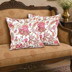 HappyKraft Cotton Duck <b>Cushion</b> Covers Hand Block <b>Printed</b> Floral Pattern Concealed Zipper Home Textile Jaipur - Product Image 1