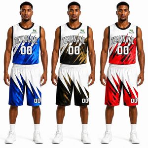 Ensemble de maillots de basket-ball sublimés personnalisés pour hommes, bleu et blanc, imprimé dynamique, uniforme en mesh, tenue d'équipe avec shorts, fabrication OEM - Product Image 1