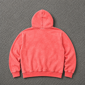 เสื้อฮู้ดดี้โอเวอร์ไซส์สีแดงคอรัล พิมพ์ลายกราฟิกสไตล์วินเทจ ลุคสตรีทแวร์ พร้อมลายภาพเหมือนสีขาว ผ้าฝ้ายฟลีซเนื้อหนา - Product Image 6