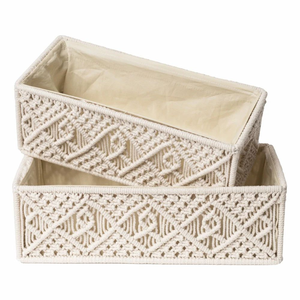 Luxurious Set of 2 Handmade Macramé Decorative Shelf Organizer Storage <b>Baskets</b> for Home Kitchen Bedroom Bathroom Living Room - Product Image 1