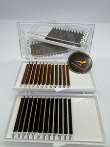 12 Rowes Dark Brown Matte Flat Ellipse Individual Eyelash Soft Split Tips False Lashes Natural Black <b>Hand</b> <b>Made</b> Flat Extensions - Product Image 3